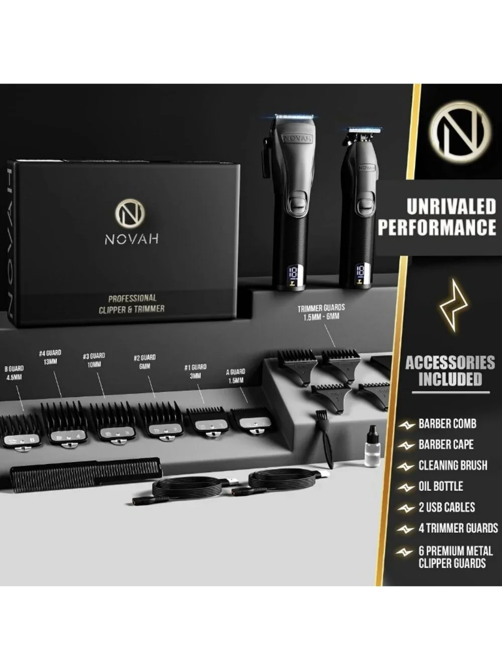Professional Hair Clippers & Trimmer Set for Men - Cordless Barber Haircut Kit